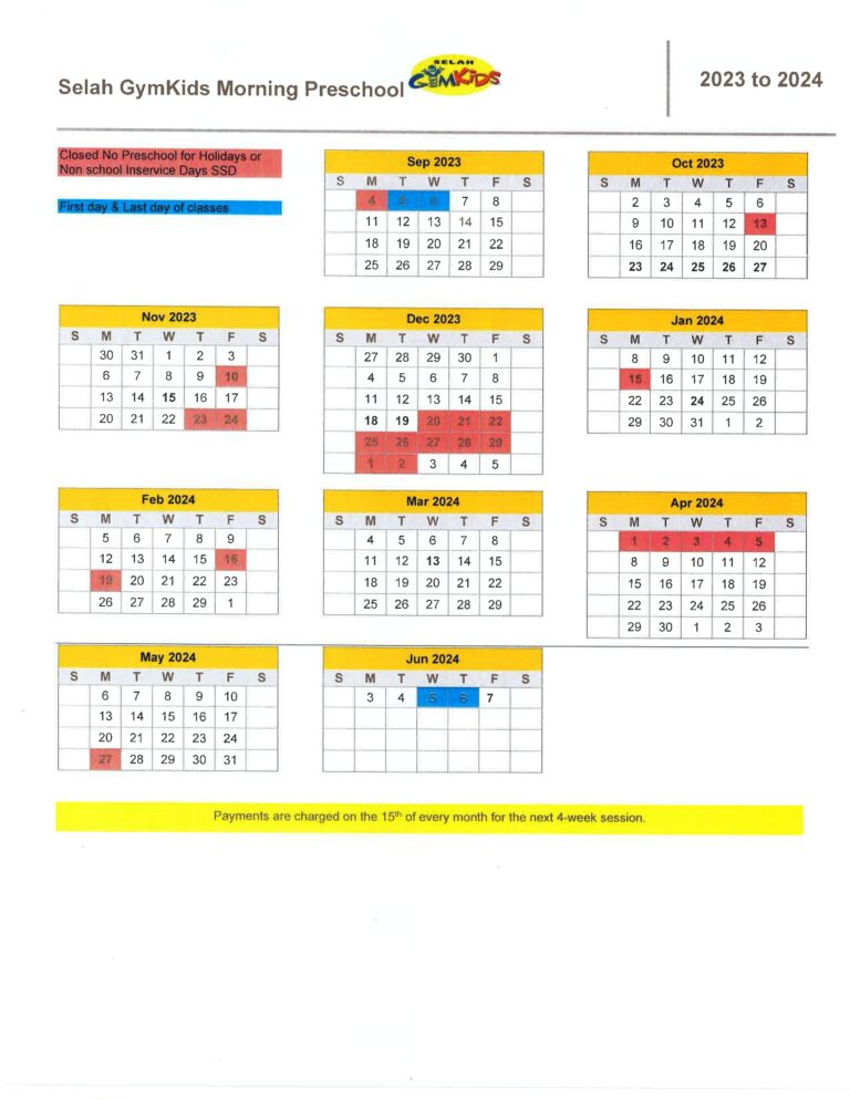 Preschool calendar 2023-24